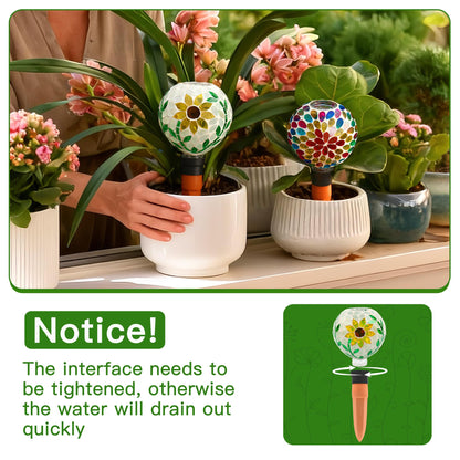 VOREEN Mosaic Plant Watering Globes with Terracotta Watering Spikes, 17oz Glass Self Watering Globes for Indoor & Outdoor Potted Plants, Decorative Water Drippers, Set of 2