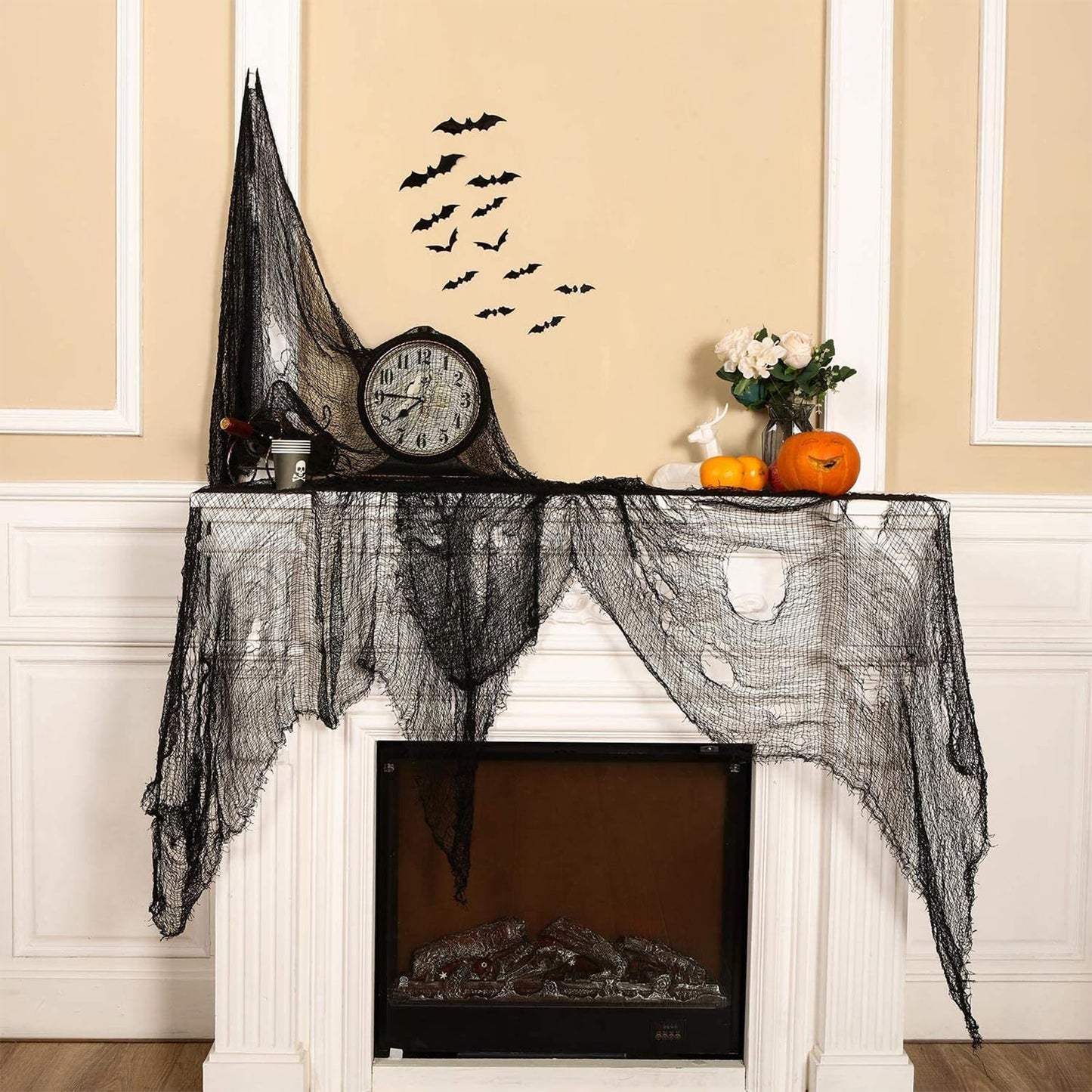 Kijamilee 4 Pack Halloween Creepy Cloths, Scary Spooky Cloth Creepy Gauze, 30 x 72inch Freaky Loose Weave Creepy Cloth, Decorations for Haunted Houses Props Halloween Wall Outdoor Indoor Decor (Black)