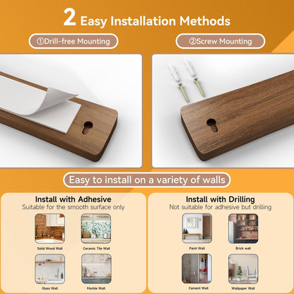 Magnetic Knife Holder for Wall, Acacia Wood Knife Magnetic Strip No Drill Knife Magnet Storage Bar Magnetic Tool Key Holder Strip for Kitchen Utensil Organizer (Dark Brown, 16 Inch)