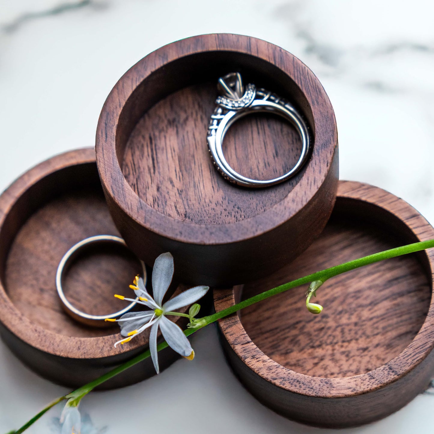 Walnut Wood Ring Tray, Mini Round Hardwood Holder, Micro Jewelry Box Dish