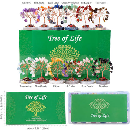 Runyangshi 12pcs Crystal Tree Set Tree of Life Natural Crystal Healing Stones with Agate Base Gemstone Trees Fengshui Good Luck Positive Energy Home Decor