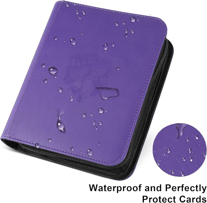 4 Pocket Ringless Side Loading Trading Card Binder, 160 Cards PU Fixed Page Zipper Card Album for TCG Sports Game Cards, Not Fit Top Loaders (Purple)