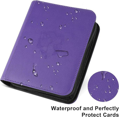 4 Pocket Ringless Side Loading Trading Card Binder, 160 Cards PU Fixed Page Zipper Card Album for TCG Sports Game Cards, Not Fit Top Loaders (Purple)