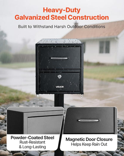 VEVOR Post Mount Mailbox, Anti-Pry & Anti-Theft Mailboxes for Outside, Heavy Duty Lockable Mail Box with Magnetic Door, Weather-Resistant Metal Post Box for House Outside 21.06 x 10.63 x 11.22 in
