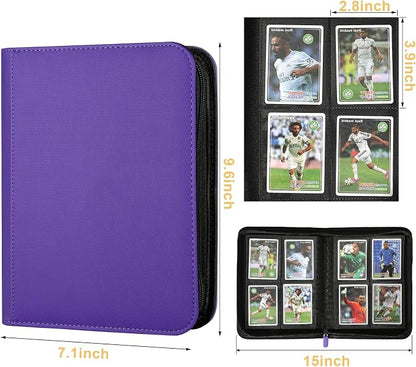 4 Pocket Ringless Side Loading Trading Card Binder, 160 Cards PU Fixed Page Zipper Card Album for TCG Sports Game Cards, Not Fit Top Loaders (Purple)