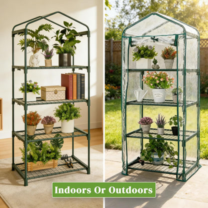 Kelived Mini Greenhouse for Indoor Outdoor, Small Plants Green House with 4 Tier Shelves, Portable Plastic Greenhouses with Transparent PVC Cover for Garden Backyard Patio Balcony Porch