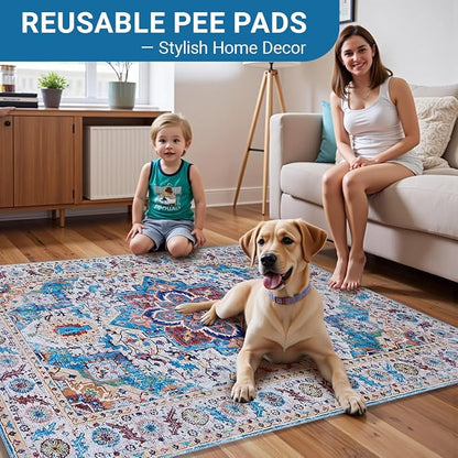 Washable Dog Pee Pads - 2 Pack， 48x36 Inch Large Reusable Absorbent Waterproof Puppy Potty Training Pads, Non-Slip Leakproof Whelping Pet Boho Mat for Crate, Playpen， Kennel & Indoors
