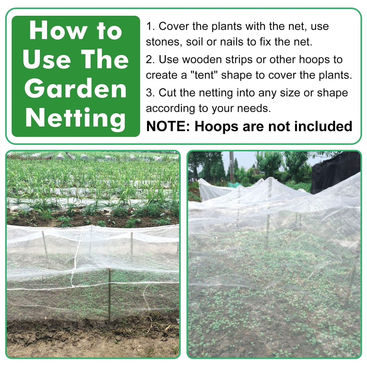 Unves 10x12ft Garden Netting, Bird Mesh Mosquito Netting, Row Covers Bird Net Barrier Screen Protect Fruits Crops, White Plant Cover Garden Mesh for Raised Beds Covers from Bugs Insect