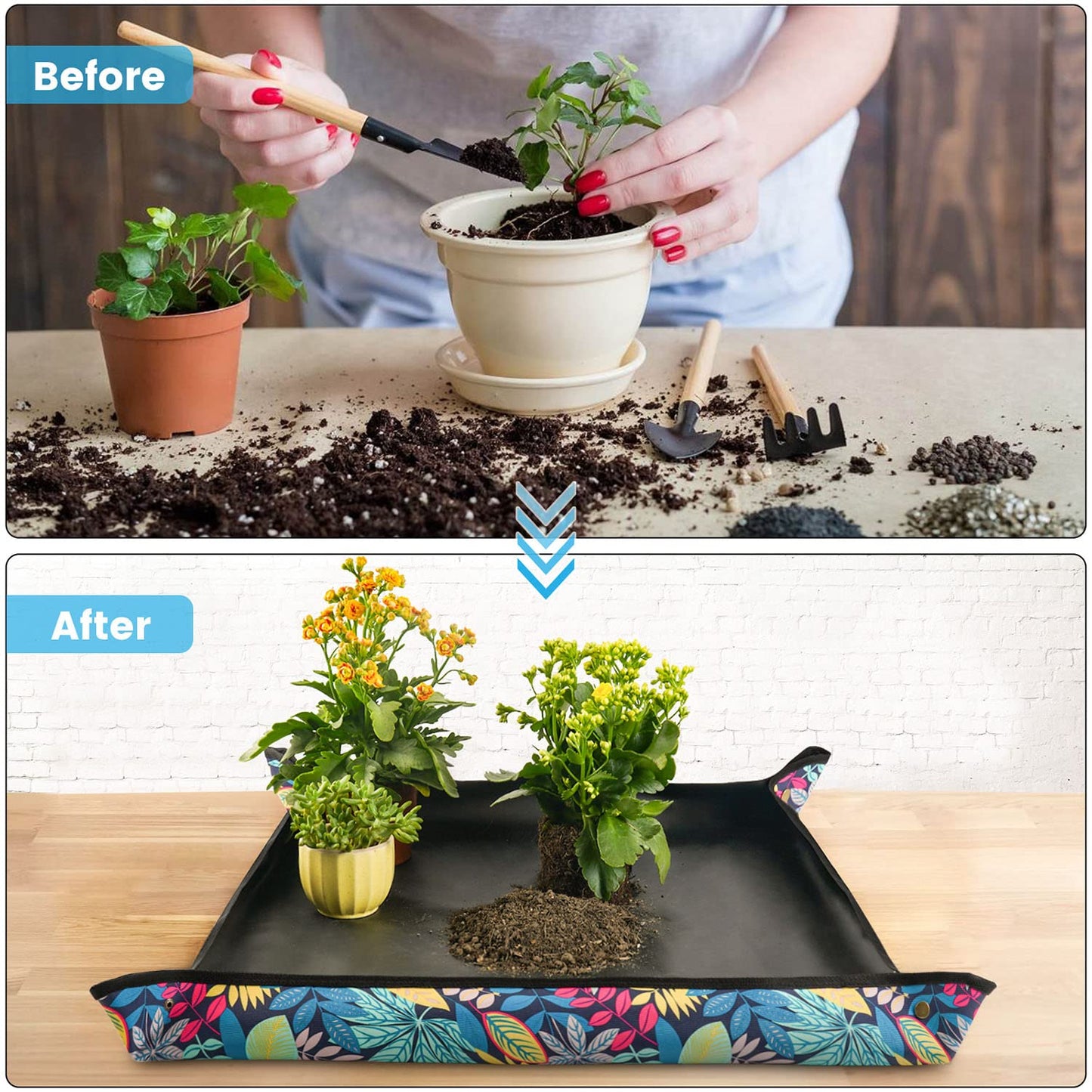 Waterproof Potting Mat for Indoor Plant Transplanting and Dirt Control, Gardenig Gifts for Women, Repotting Mat Succulent Gardening Mat 29.5"x29.5"