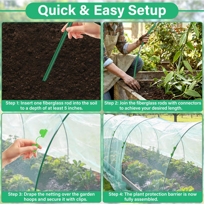 Sunwinx Garden Mesh Netting Kit for Raised Beds, 10x33FT Ultra Fine Mesh Netting& 6 Sets 8FT Fiberglass Garden Hoops, Insect Netting Row Cover, Pest Barrier Protection for Vegetable Fruits Flowers