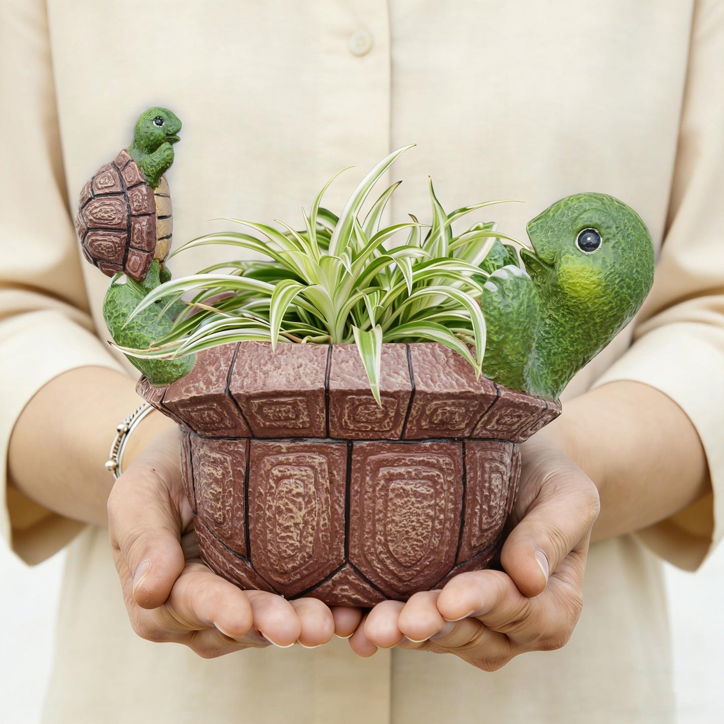 Saysmile Unique Turtle Plant Pots Indoor, Small Succulent Planters with Drainage Hole, Cute Planting Pots for Cactus, Resin Flower Pot for Outdoor Indoor Plants, Gift for Mom