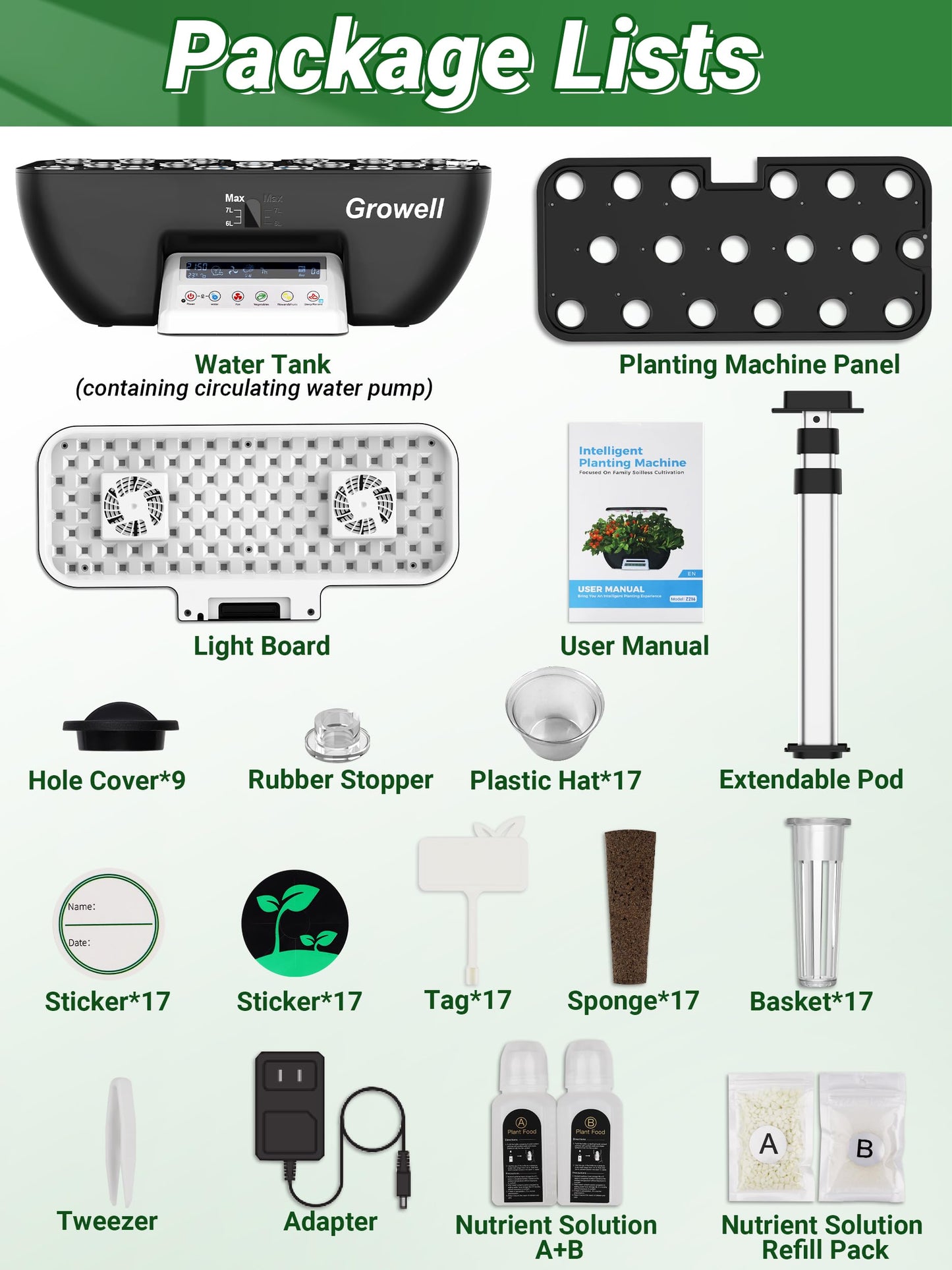 Growell Hydroponics Growing System Kit, 17 Pods Herb Garden with 102 28W Full-Spectrum Grow Lights & 2 Fans, Indoor Garden with Water Pump, 10L Water Tank, Auto Timer, Height Adjustable (White & Grey)