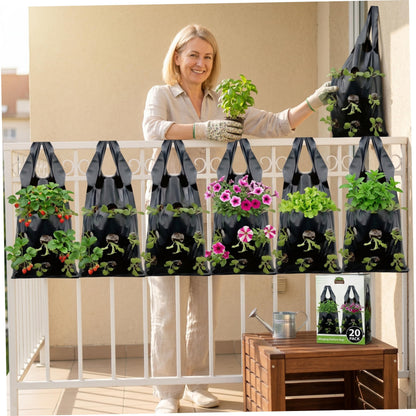 Ginwrek Strawberry Planter 20PCS Hanging Strawberry Planter, 9x21inch Grow Bags Space-Saving Ventilate Hanging Grow Bags for Balcony & Garden, Black