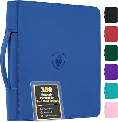 Fabmaker Top Load Binder Holds 360 Cards, Portable Card Binder with Retractable Handle, Side Loading Trading Card Storage for 3"x4" Hard Card Sleeves, Collectible Case for Game Sport Cards, Royal Blue