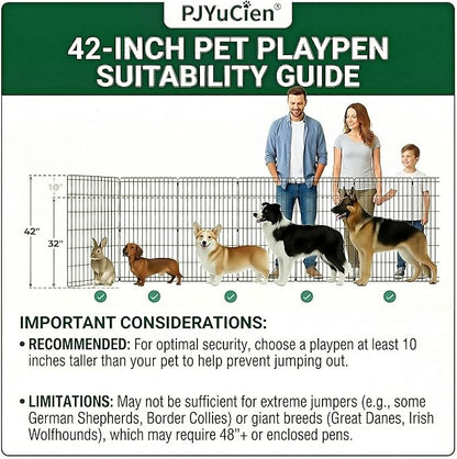 PJYuCien Dog Playpen with Top Cover and Bottom Pad - Metal Foldable Exercise Pen, 8 Panels 42" H x 24" W Indoor Outdoor Pet Fence Puppy Crate Kennel, Black
