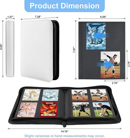 BYSTER 4 Pocket Card Binder, Premium PU Trading Card Binder with Zipper, 160 Capacity Side-Loading Binder for TCG, MTG, Sports Cards, Game Cards, White