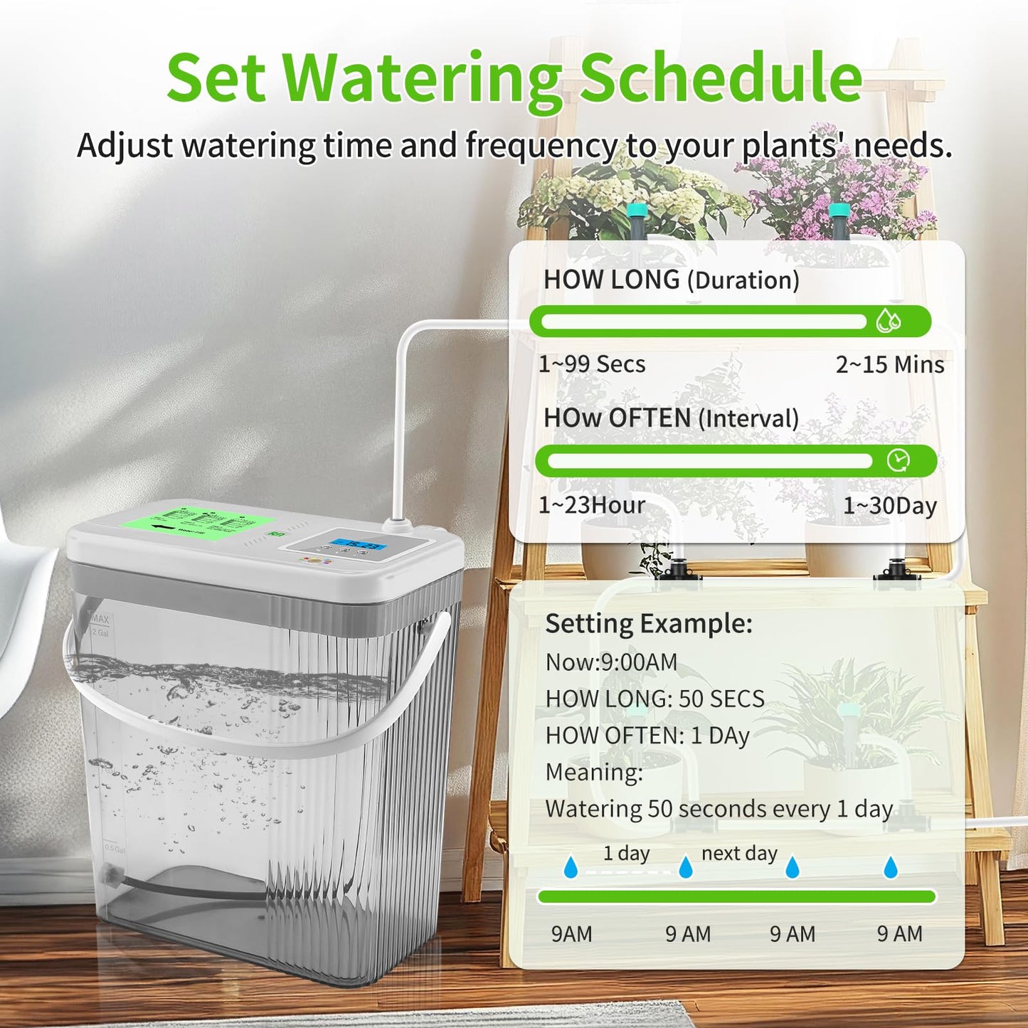 RUNWUSHENG Indoor Drip Irrigation System with 2-Gallon Water Tank, Touch Night Light & Programmable Timer-Self-Watering Kit for 10 Potted Plants
