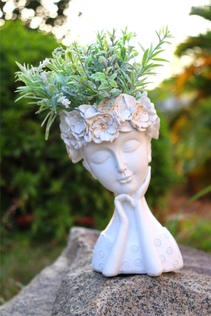 ARTRHYT Face Planter Pots Head Planter, Cute Resin Succulent Planters, Unique Face Flower Head Planter for Indoor Outdoor Plants with Drainage Hole Gift for Female Plants Lovers