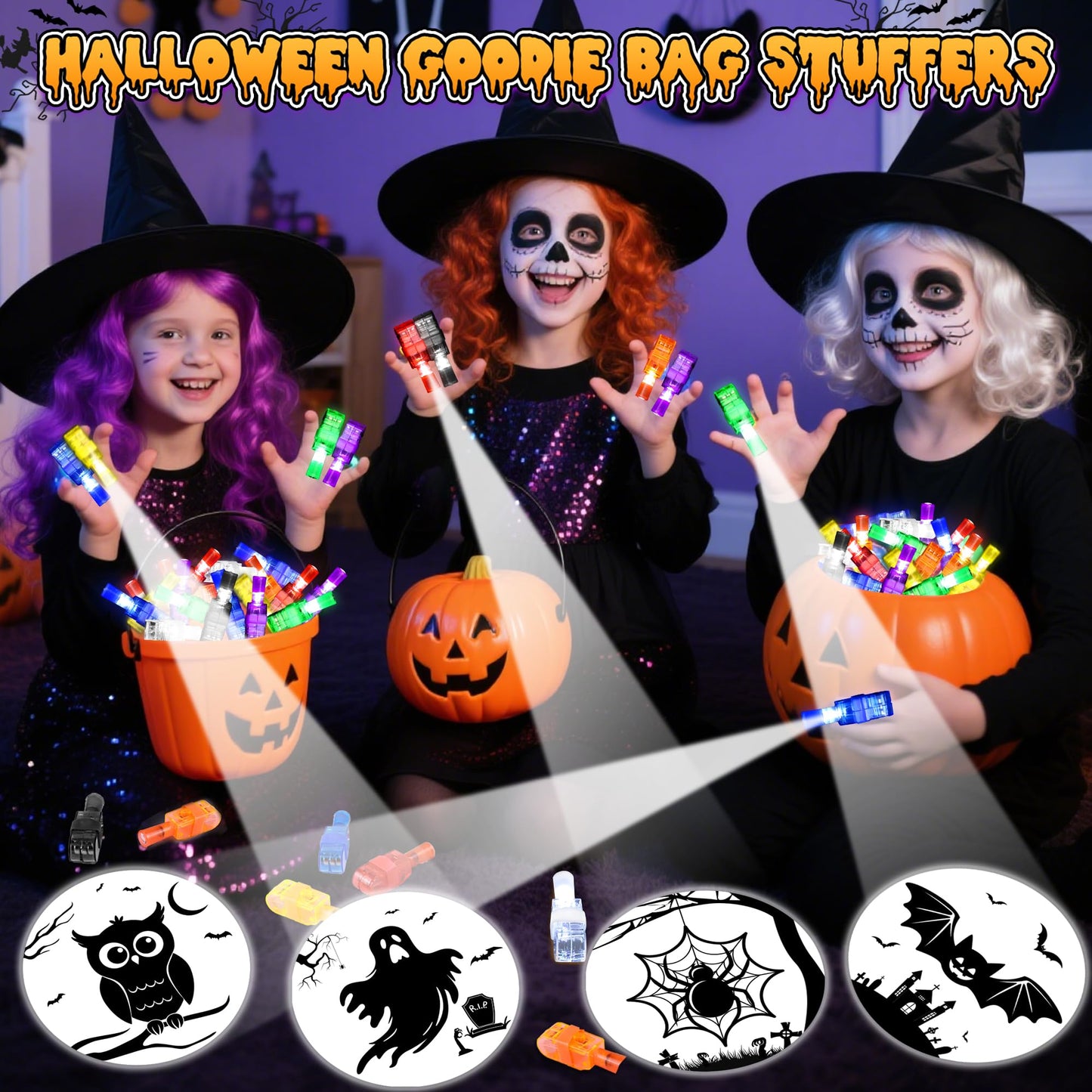 40 Pcs Halloween Party Favors Finger Lights for Kids, Halloween Light Up Toys Bulk Glow in the Dark Halloween Treats Non Candy Goodie Bag Fillers Basket Stuffers Classroom Prizes Trick or Treat Gift