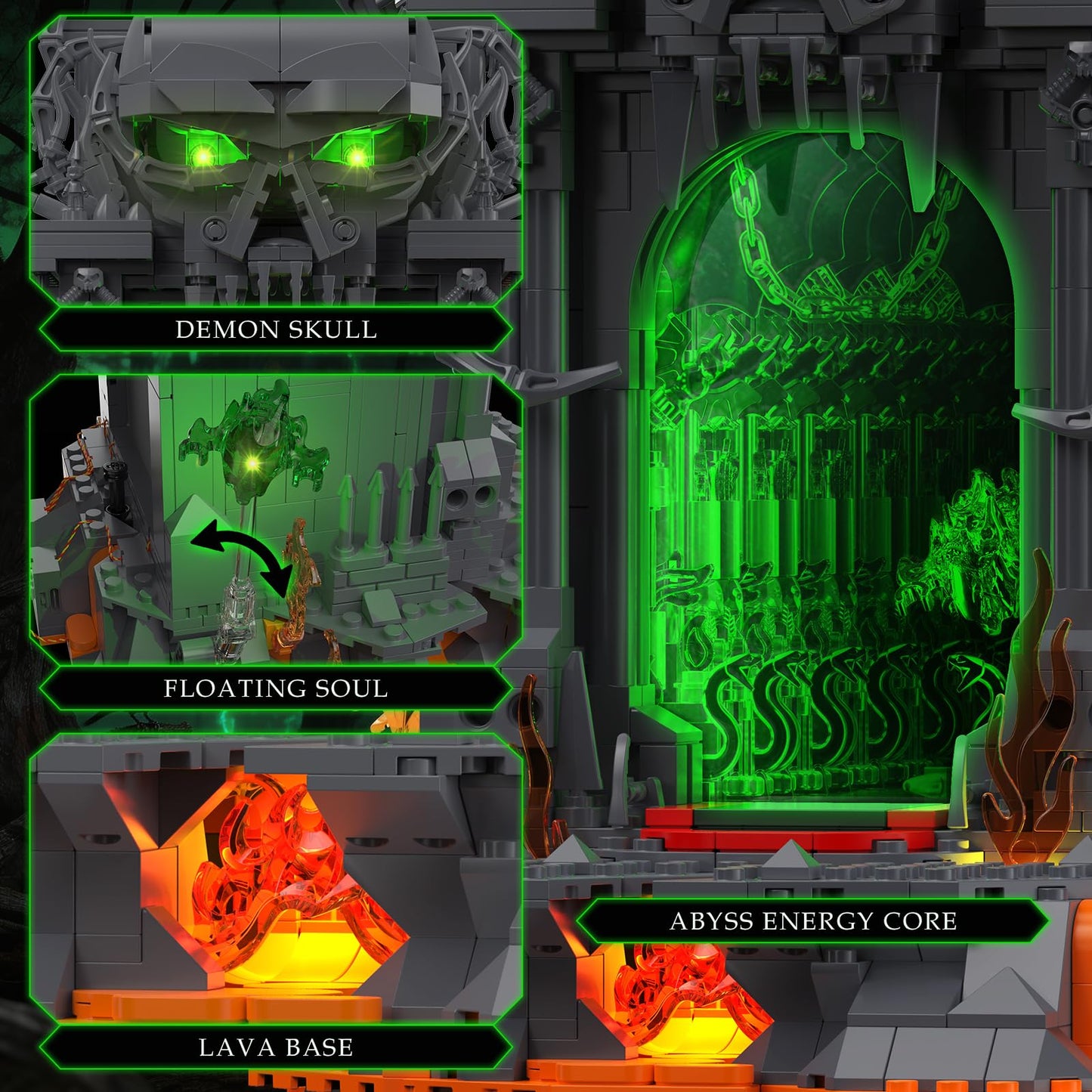 JMBricklayer Dark Portal Building Set for Adults, Gothic Skull Gate with LED Light, Fantasy Demon Door Display Model Kit,Home Office Decor, Halloween Collectible Gift for Gamers Men 1144PCS