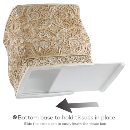 Creative Scents Victoria Tissue Box Cover Square – Beige Tissue Holder for Bathroom - Decorative Tissue Box Holder with Durable Bottom Slider - Boho Bathroom Decor