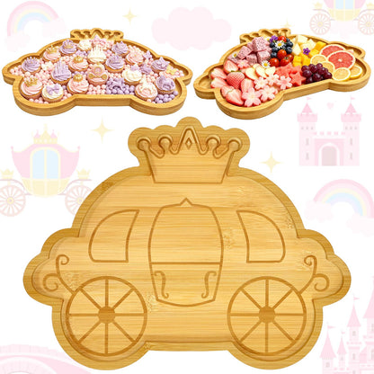 1 Pcs Princess Birthday Party Decorations Wooden Pumpkin Carriage Charcuterie Board Once Upon a Time Party Supplies Platter for Tabletop Reusable Food Trays for Sweet Baby Girls Birthday Party Favors