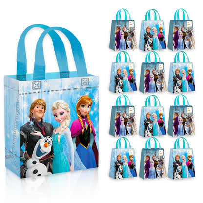 Frozen Party Favor Bags Set – 12 Pack of 8" Elsa and Anna Party Goodie Bags for Kids Bulk Reusable Mini Totes | Disney Birthday Party Supplies