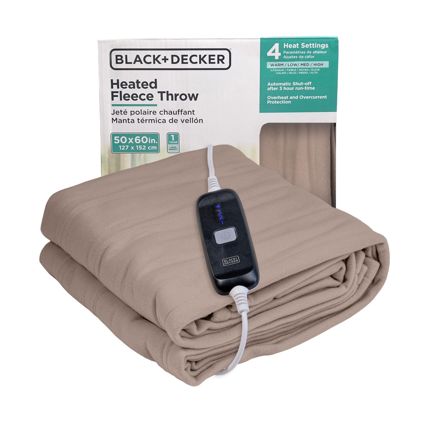 BLACK+DECKER Heated Blanket Electric Throw, Fleece Electric Blanket, Heating Blanket with 4 Heating Levels, 3H Timer, Auto Shutoff, Fast Heating (50x60 inches, Maroon)