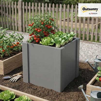 Outsunny Galvanized Tall Outdoor Planter, Metal Square Large Planter Box for Outdoor Plants with Gloves and Open Bottom for Vegetables, Flowers, Herbs, 1.4 x 1.4 x 1.5 ft, Gray