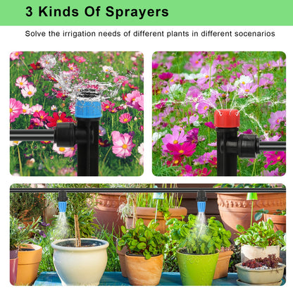 250FT Drip Irrigation Kit – 2026 New Quick-Connect Micro Irrigation System with 1/4'' 1/2'' Tubing, Locking Nozzle Emitters, Adjustable Misting Sprayers for Gardens, Lawns,Raised Beds and Greenhouses