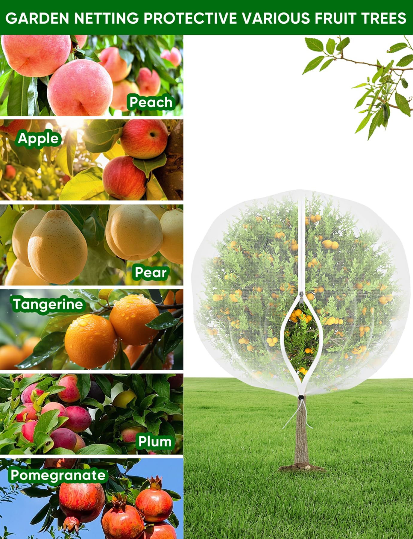 Large Fruit Trees Netting Cicadas - 2Pcs 8X5.3FT with Zipper and Drawstring,Bird Mesh Covers for Blueberry Bushes,Garden Apple Pear Peach Orange Tree Fruit Tomato Bug Plant Protection (2, 8X5.3 FT)