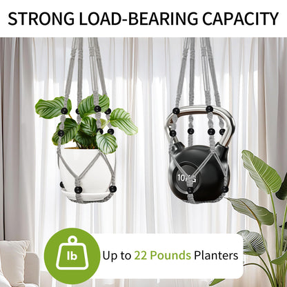 IDEEEPAN Macrame Plant Hanger - Fits 4 to 13 inches Pots for Indoor Outdoor, 35"/29"/23" Different Sizes Set, Gray (POTS NOT Included)