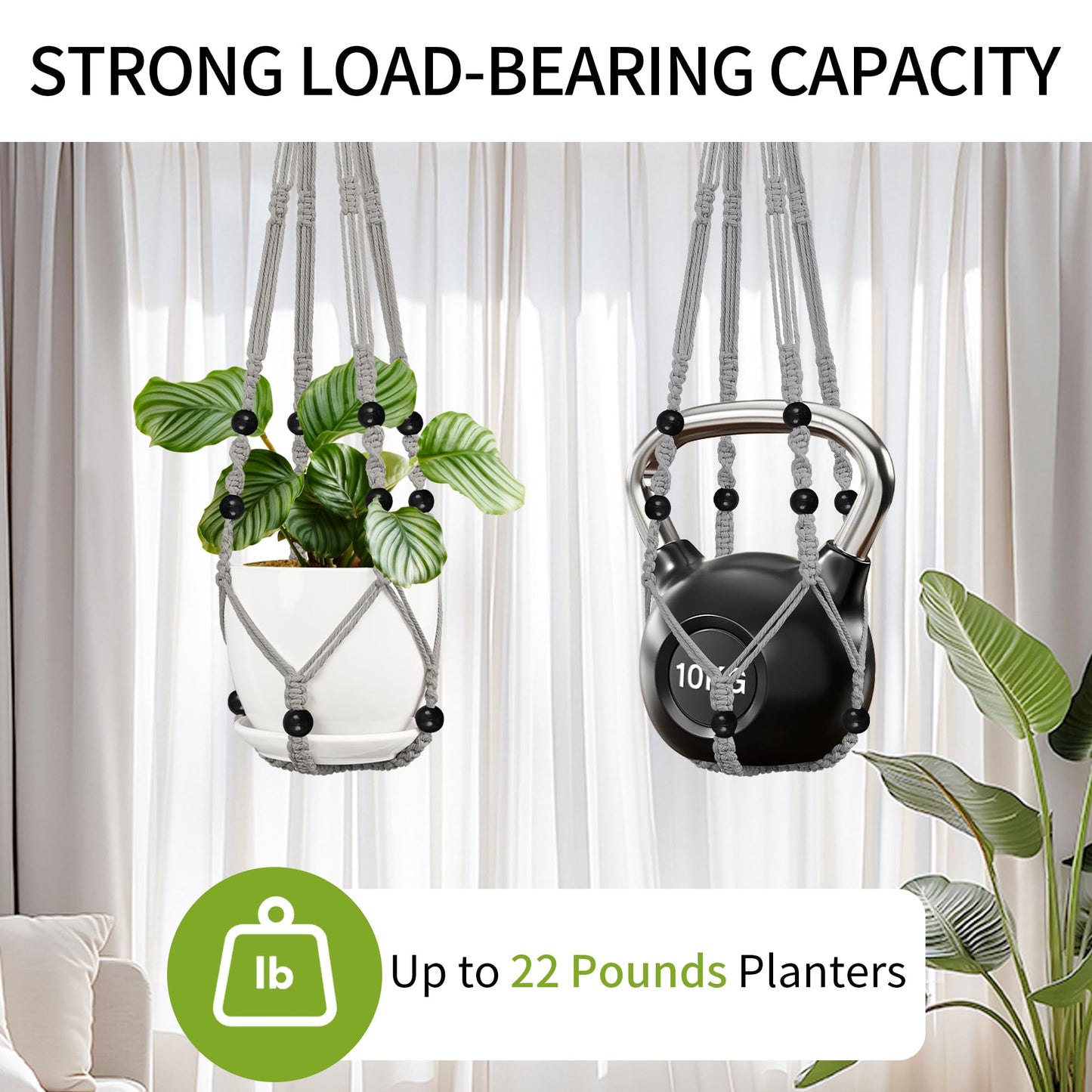 IDEEEPAN Macrame Plant Hanger - Fits 4 to 15 inches Pots for Indoor Outdoor, 43"/35"/29" Different Sizes Set, Gray (POTS NOT Included)