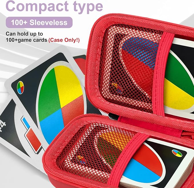 Leayjeen Cards Case Compatible with Skip BO/UNO/Pokemon/Phase 10 Card Game,Fits Up to 100 Cards,Carrying Storage Bag for Travel-Red(Case Only)