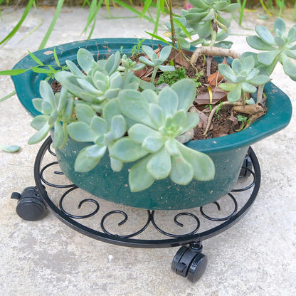 lucpur 6 Pack Metal Plant Stand with Wheels 13.5 Inch Plant Caddy with Wheels Heavy Duty Wrought Iron Rolling Plant Stand Plant Dolly Plant Rollers Plant Cart Plant Mover with 6 Pack Plant Saucers