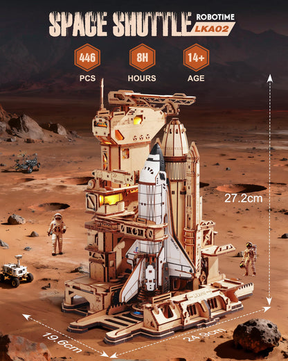 ROBOTIME 3D Space Shuttle Wooden Puzzle for Adults, Dynamic Rocket Launch Model Building Kits with Lights, AS Home Desktop Decoration for Men Gifts (446 Pieces,8 Hours Finished)