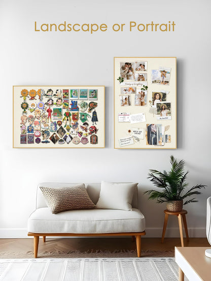 Lightomorrow Bulletin Board 40 x 30 inches, Oatmeal White Pin Board, Golden Aluminum Framed Fabric Cork Board with 10 Push Pins