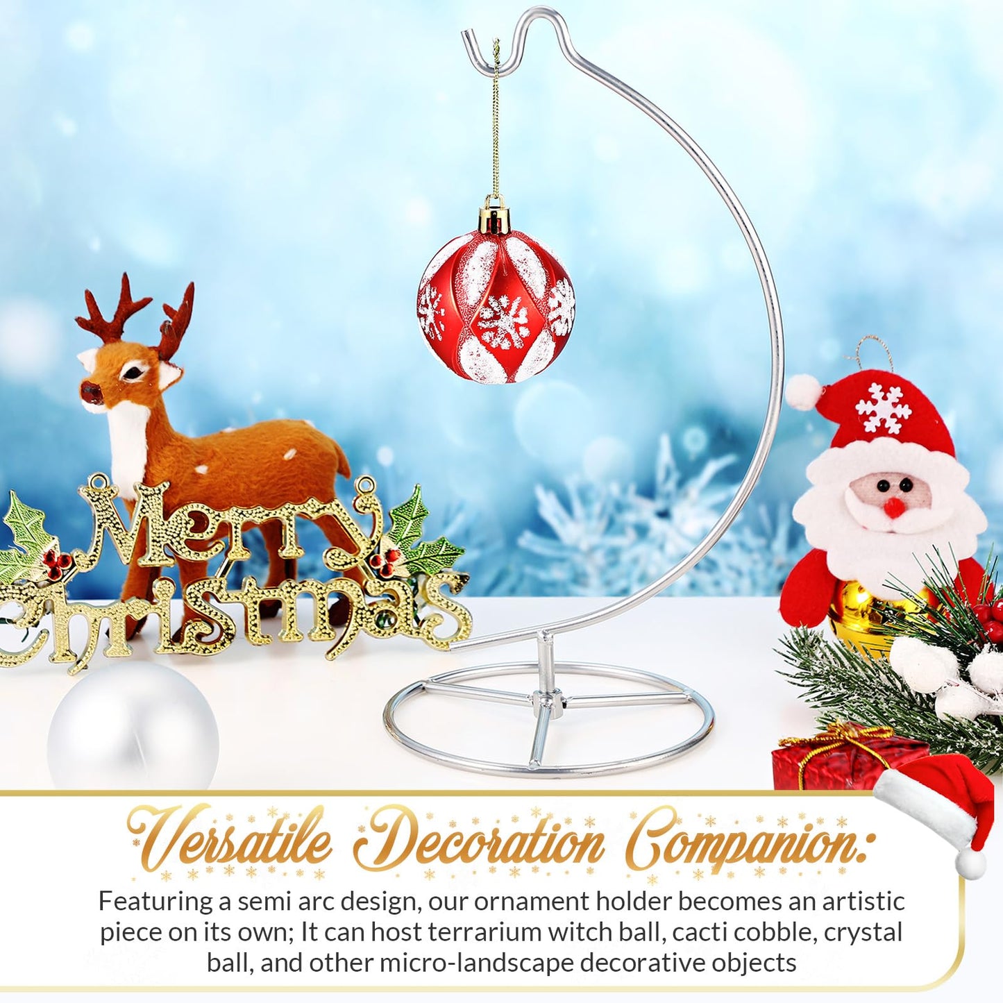 Baderke Ornament Display Stand, Ornament Hanger Holder Glass Ball Air Plant Holder, Hanging Terrarium Stand for Christmas Wedding, Home Office Decor,10.43" H(Silver)