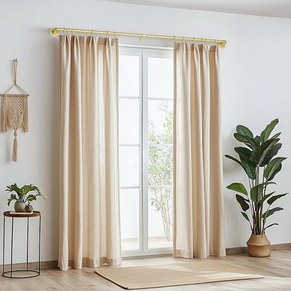 Zeerobee Curtain Rods for Windows 32 to 72, 1 Inch Industrial Wrap Around Gold Curtain Rod, Indoor/Outdoor Room Divider Adjustable Drapery Pole, 32"-72"