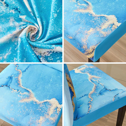 JQinHome Ink Art Painting Chair Covers for Dining Room Set of 6, High Stretch Removable Washable Parsons Chair Slipcover for Home Party Hotel Wedding Ceremony (Blue Marble,6PCS)