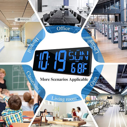 17.2"Large Digital Wall Clock Large Display with Remote Control 180°Visible | Timer with Temperature Date Week Auto DST Adjustable Brightness, for Living Room Classroom Garage Gym Gift for Senior Mom Dad