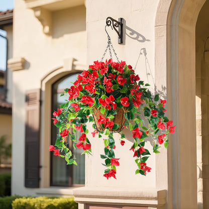Homsunny Artificial Hanging Flowers Plants Basket for Outdoor Decoration,4 PCS Faux Silk Bougainvillea Vine Flowers Look Real UV Resistant for Outside Porch Patio Yard Garden Decor(Red)