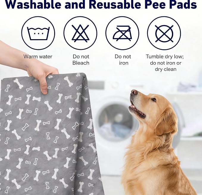 Puppy Pads with Pheromones, Washable Pee Pads for Dogs Potty Training, Reusable Dog Mat with Pet Hair Removal Gloves for Playpen, Crate, Whelping Box (Brown,L)