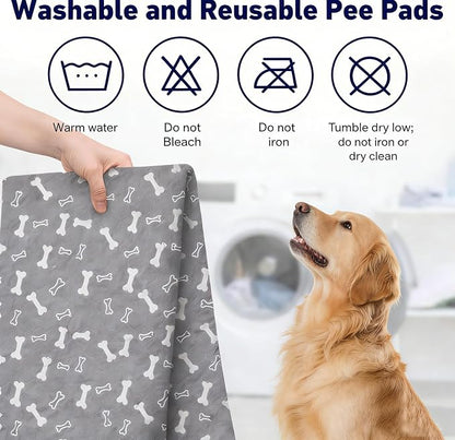 Puppy Pads with Pheromones, Washable Pee Pads for Dogs Potty Training, Reusable Dog Mat with Pet Hair Removal Gloves for Playpen, Crate, Whelping Box (Blue,L)