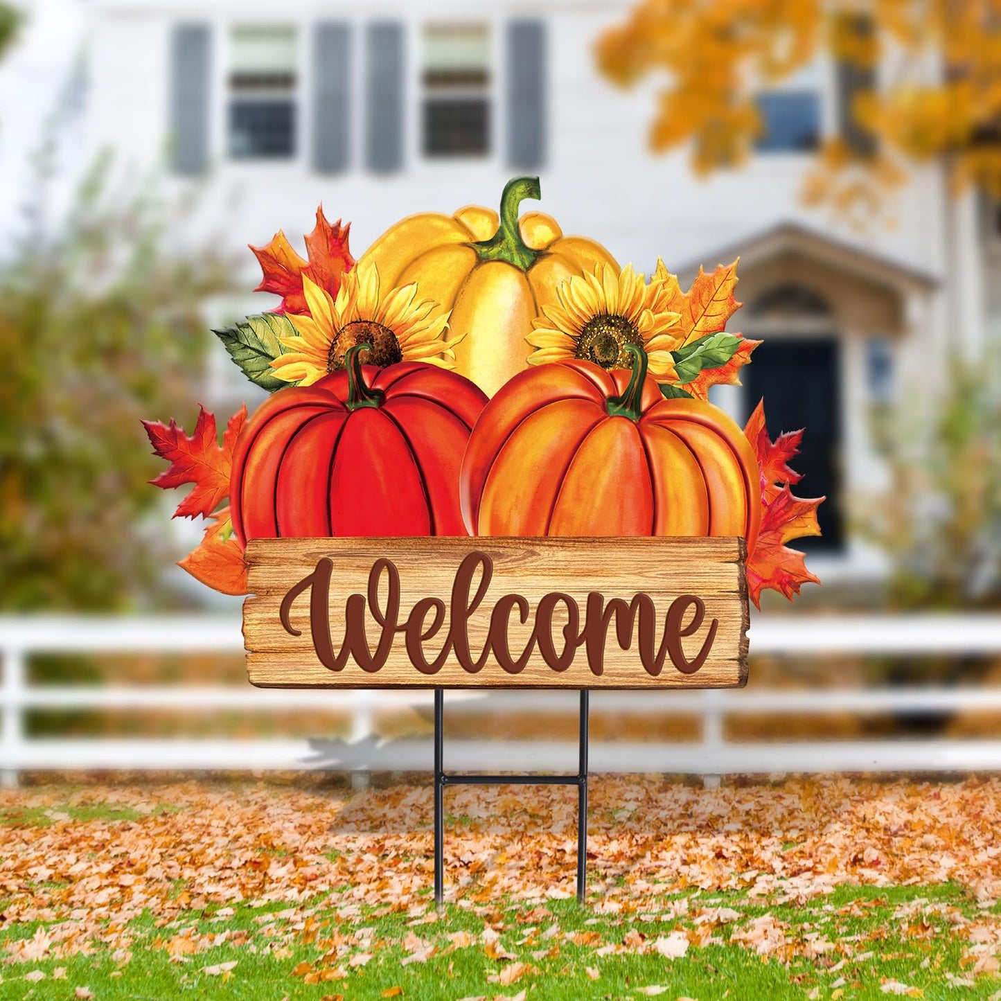 JarThenaAMCS Fall Yard Sign Autumn Pumpkin Metal Garden Stake Seasonal Welcome Lawn Sign for Thanksgiving Harvest Outdoor Patio Walkway Decoration