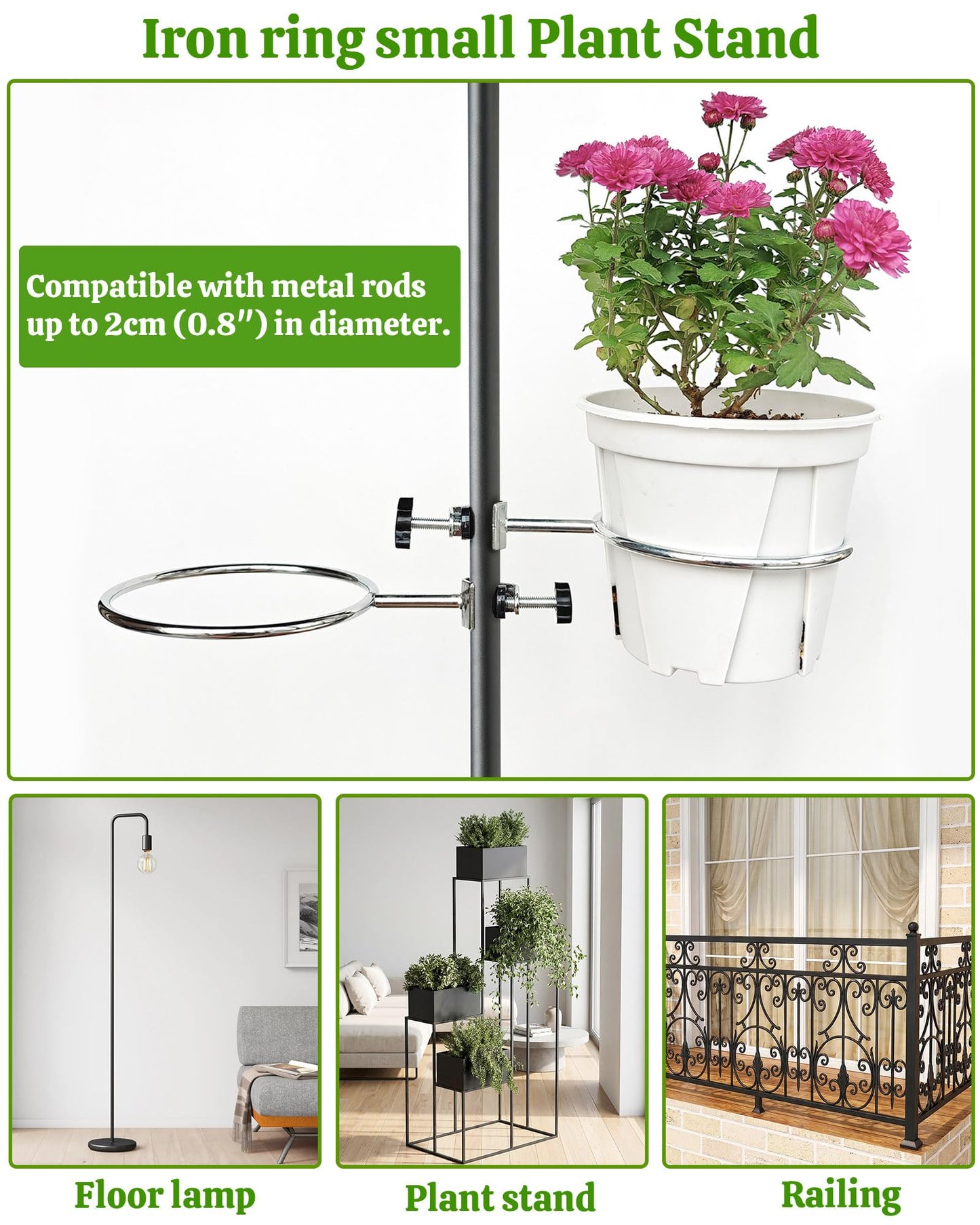 Adjustable Plant Shelf for Plant Stands - 5 Pack Flower Stand for Lamp Post, Plant Stands, Balcony Rail, Metal Plant Stand Indoor Outdoor Fits Poles Under 2cm in Diameter (Plant Holder 9/11/12cm)
