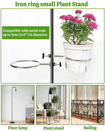 Adjustable Plant Shelf for Plant Stands - 5 Pack Flower Stand for Lamp Post, Plant Stands, Balcony Rail, Metal Plant Stand Indoor Outdoor Fits Poles Under 2cm in Diameter (Plant Holder 9/11/12cm)