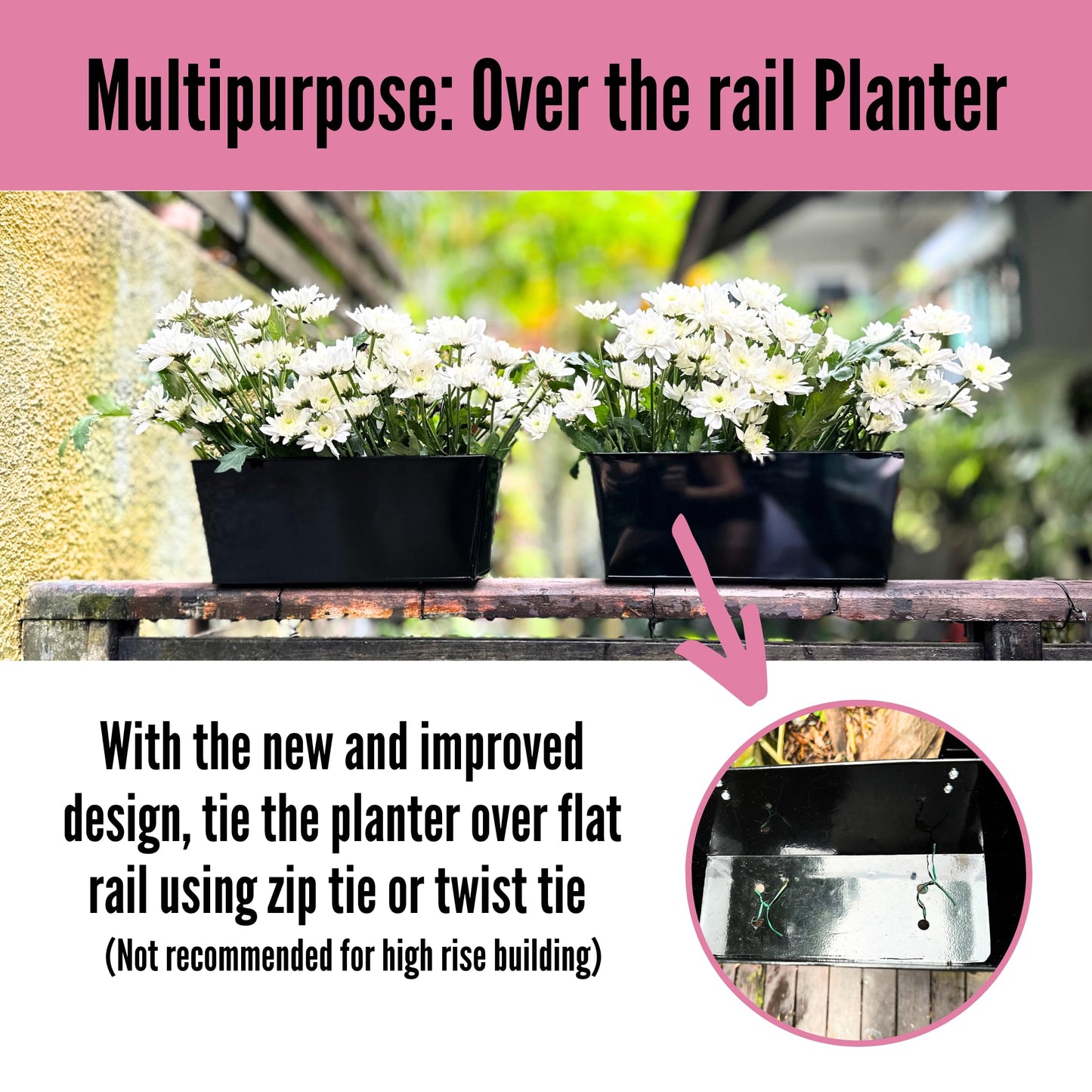LaLaGreen Rail Planter (16 Inch, 6 Pack) Rectangular Metal Metal Hanging Flower Pots Railing Fence Balcony Gardening for Apartment Patio Planters Garden Style Iron Outdoor Deck Decoration Porch Decor
