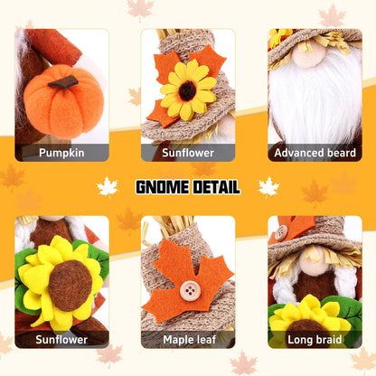 2pcs Fall Thanksgiving Gnomes Plush Decorations for Home, Cute Thanksgiving Gnomes Plush Pumpkin Maple Leaves Fall Gnome Set Home Indoor Table Tiered Tray Decor, Harvest Autumn Holiday Decoration Gift