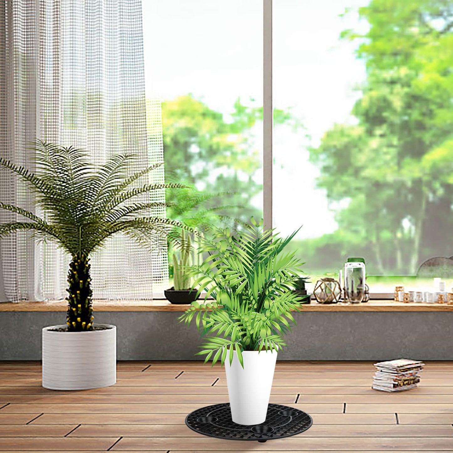 JiaUfmi 4 Pcs Black Plastic Plant Pot Holder, Heavy Duty Stand for Indoor/Outdoor (4x30cm/12inch)